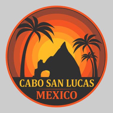 Cabo San Lucas, Meksika, vektör illüstrasyonlu soyut damga ya da amblem