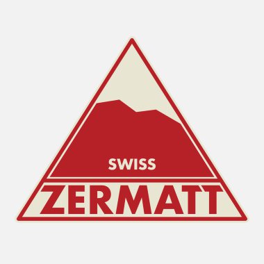 İsviçre, Zermatt isimli soyut pul veya amblem, vektör illüstrasyonu
