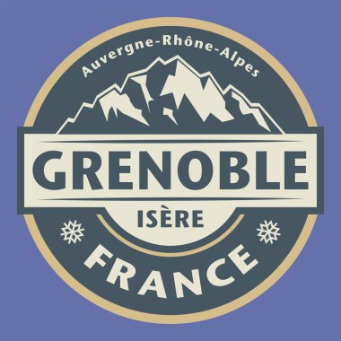 Grenoble, Fransa, vektör illüstrasyonlu soyut pul veya amblem