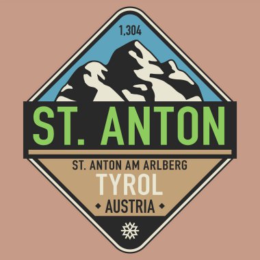 Sankt Anton am Arlberg, Avusturya, vektör illüstrasyonu ile soyut damga veya amblem