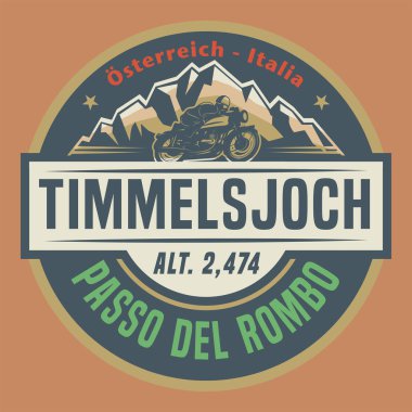 Timmelsjoch adı altında soyut pul veya amblem - Passo del Rombo, vektör çizimi