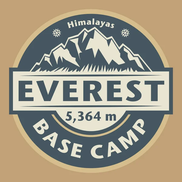 Timbro Astratto Emblema Con Nome Del Monte Everest Campo Base — Vettoriale Stock