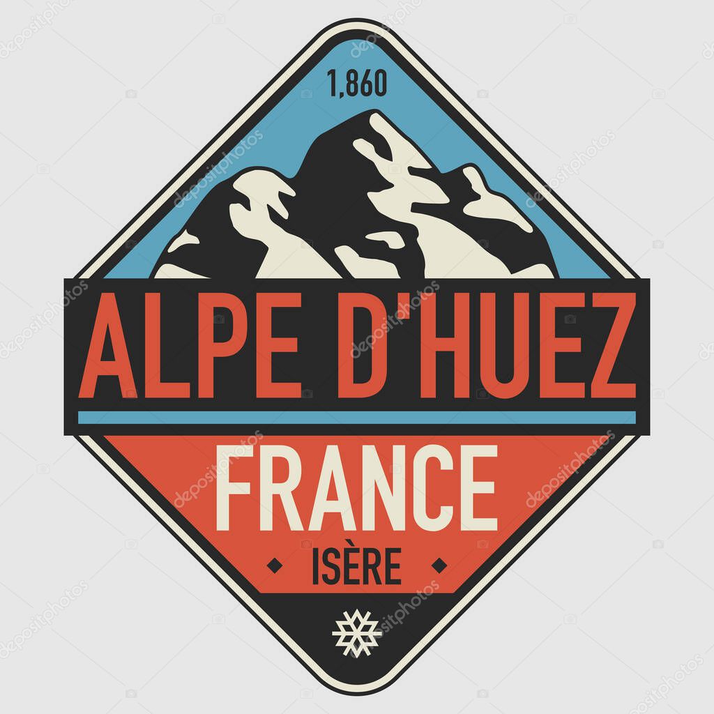 Abstract stamp or emblem with the name of Alpe d'Huez, France, vector illustration