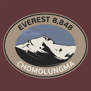 Everest, Himalayalar, vektör illüstrasyonu ile soyut damga veya amblem
