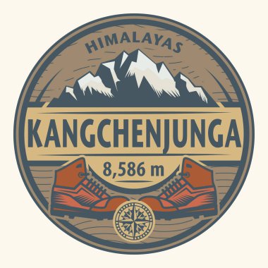 Kangchenjunga, Himalayalar, vektör illüstrasyonu ile soyut damga veya amblem