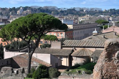 Roma, İtalya - 16 Şubat 2022: Roma, İtalya 'daki eski şehrin panoraması