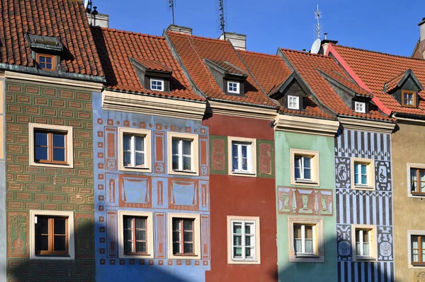 Färgstark Renässans Fasader Det Centrala Torget Poznan Polen — Stockfoto