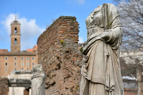 Sculture Alle Rovine Dell Antico Foro Romano Sul Colle Palatino — Foto Stock