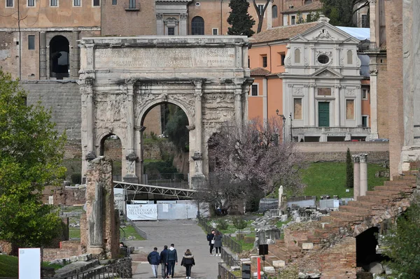 Roma Itália Fevereiro 2022 Cidade Arqueológica Romana Ruínas Antigo Fórum — Fotografia de Stock