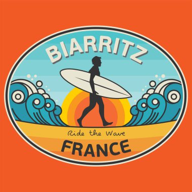 Biarritz, Fransa 'nın soyut pulu veya amblemi, vektör illüstrasyonu
