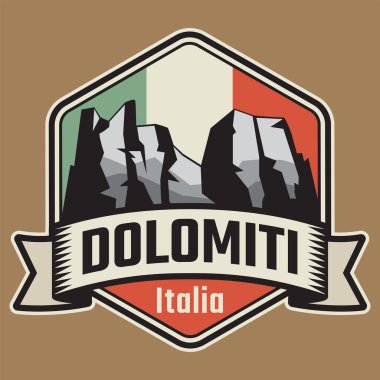 Dolomite Dağları, Dolomiti, vektör illüstrasyonu ile soyut damga veya amblem