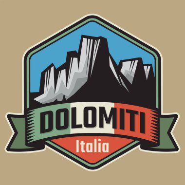 Dolomite Dağları, Dolomiti, vektör illüstrasyonu ile soyut damga veya amblem