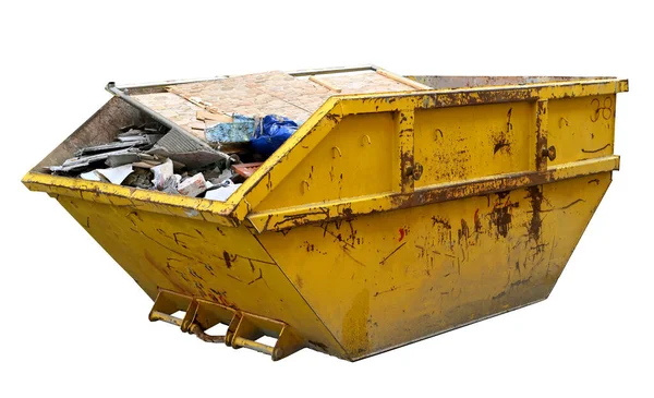 Gele Skip Container Voor Stedelijk Afval Industrieel Afval Geïsoleerd Witte — Stockfoto