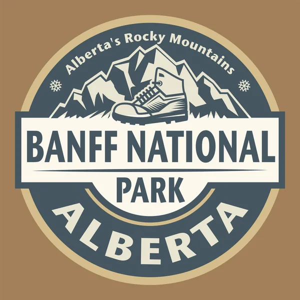 Sello Emblema Abstracto Con Nombre Del Parque Nacional Banff Alberta — Vector de stock