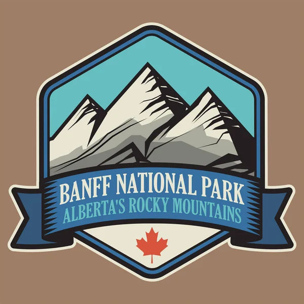 Timbro Astratto Emblema Con Nome Banff National Park Alberta Canada — Vettoriale Stock