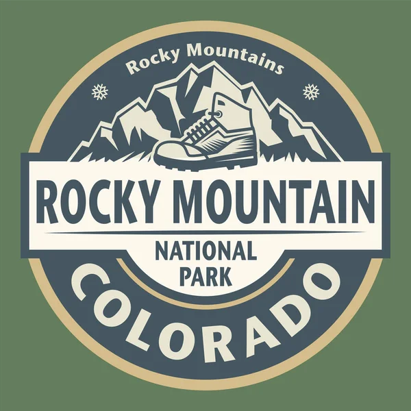Colorado 'daki Rocky Dağı Ulusal Parkı adı altında soyut pul veya amblem, vektör çizimi