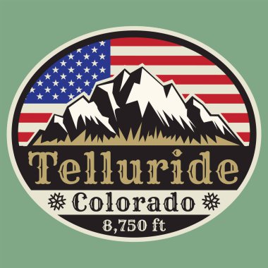 Telluride, Colorado adında soyut bir damga veya amblem, vektör illüstrasyon
