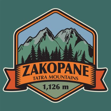 Zakopane, Tatra Dağları, vektör illüstrasyonu adı altında soyut pul veya amblem