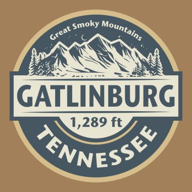 Gatlinburg, Tennessee, vektör illüstrasyonlu soyut pul ya da amblem