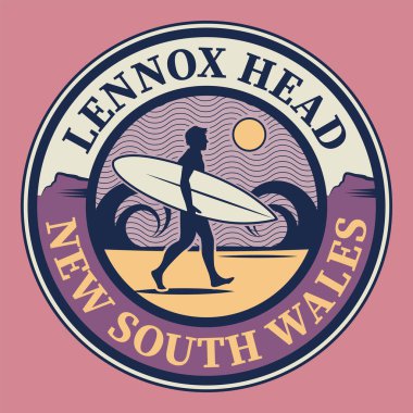 Lennox Head, New South Wales, vektör illüstrasyonlu soyut damga veya amblem