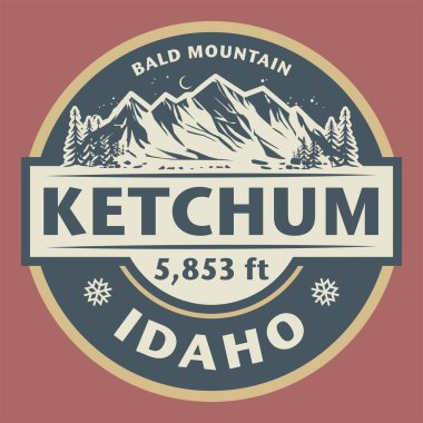 Soyut damga veya amblem Ketchum, Idaho, vektör illüstrasyonu