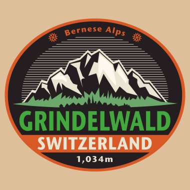 İsviçre 'nin Grindelwald kentinin soyut pulu veya amblemi, vektör illüstrasyonu