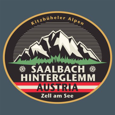Saalbach-Hinterglemm, Avusturya, vektör illüstrasyonu ile soyut pul veya amblem
