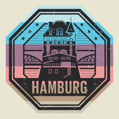 Ambar İlçe bina ve içinde yazılı kelime Hamburg, vektör çizim damga