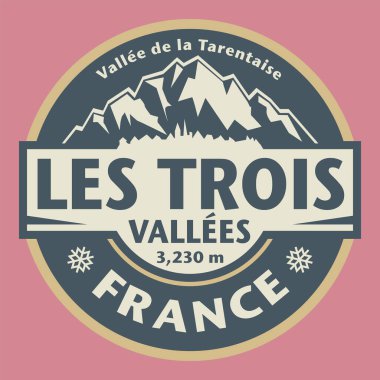 Fransa 'da Les Trois Vallees adı altında soyut damga veya amblem, vektör illüstrasyon