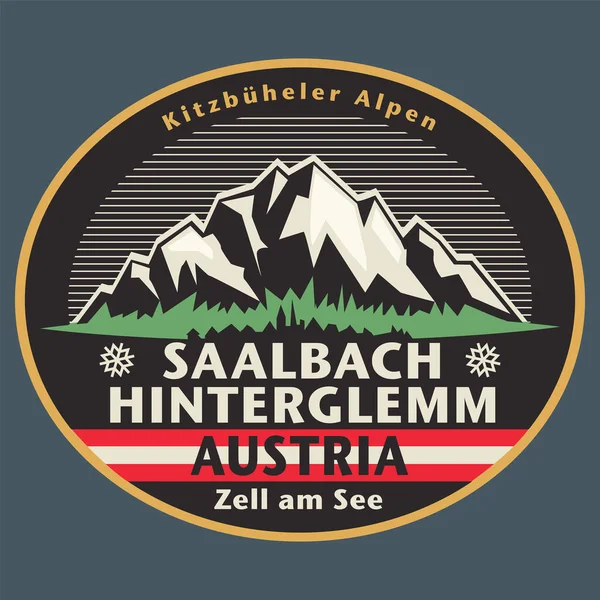 Saalbach Hinterglemm Avusturya Vektör Illüstrasyonu Ile Soyut Pul Veya Amblem — Stok Vektör