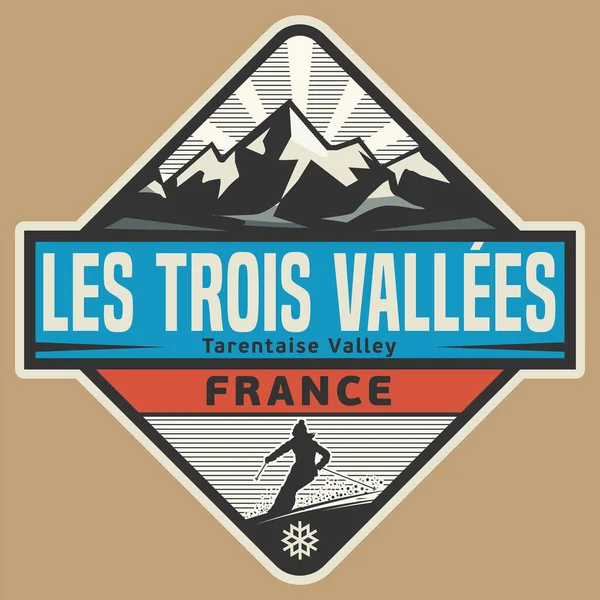 Abstract Stamp Emblem Name Les Trois Vallees France Vector Illustration — Stock Vector