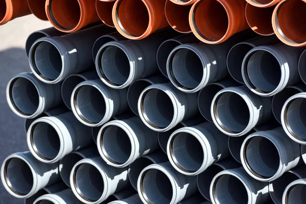 Plastic sewage pipes used at the building site
