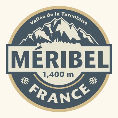 Meribel, Fransa 'nın soyut pulu veya amblemi, vektör illüstrasyonu