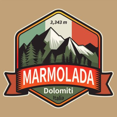 Marmolada kasabası, İtalya, vektör illüstrasyonunun soyut damgası veya amblemi