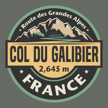 Col du Galibier dağ geçidi, Fransa, vektör illüstrasyonu soyut damga veya amblemi