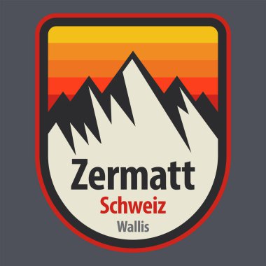 İsviçre, Zermatt isimli soyut pul veya amblem, vektör illüstrasyonu