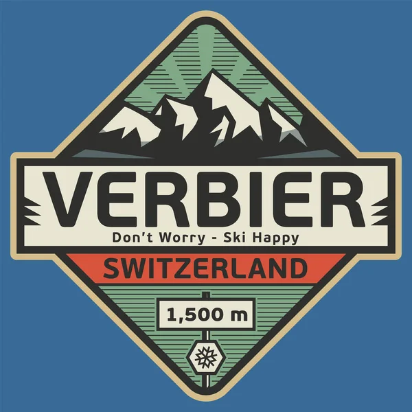 Abstrakt Stämpel Eller Emblem Med Namnet Verbier Schweiz Vektor Illustration — Stock vektor