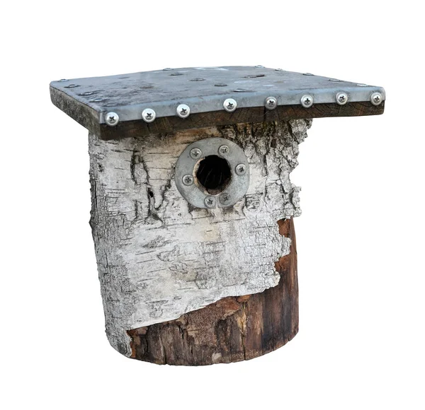 Old Wooden Bird Nesting Box White Background — Stock Photo, Image