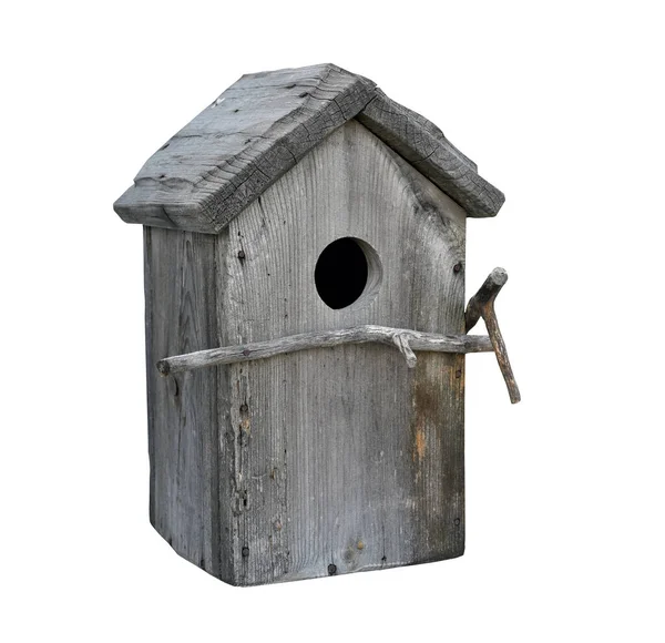 Oude Houten Vogelnestkastje Witte Achtergrond — Stockfoto