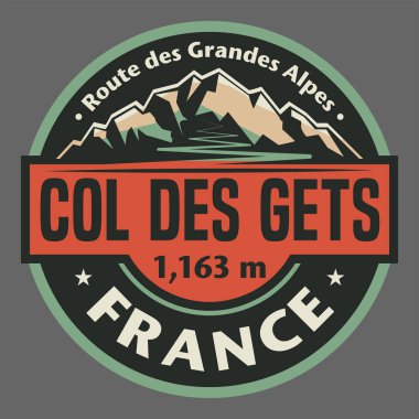 Fransa 'da Col des Gets, Route des Grandes Alpes adlı yol vektör illüstrasyonunun soyut damgası veya amblemi