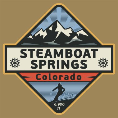 Steamboat Springs, Colorado, vektör illüstrasyonu soyut pulu ya da amblemi
