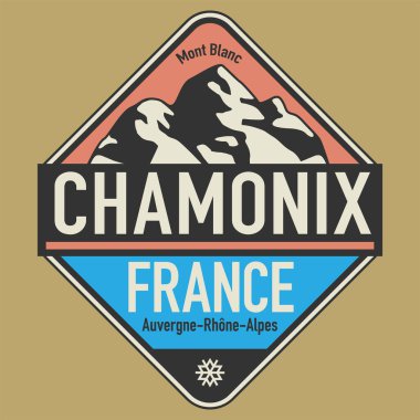 Chamonix, Fransa 'nın soyut pulu veya amblemi, vektör illüstrasyonu