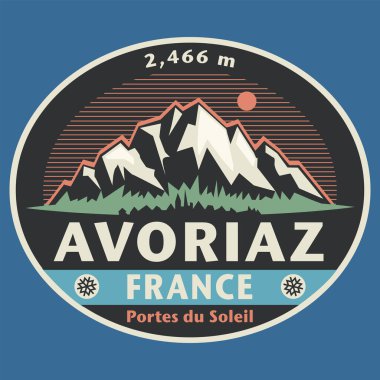 Avoriaz, Fransa, vektör illüstrasyonlu soyut pul veya amblem