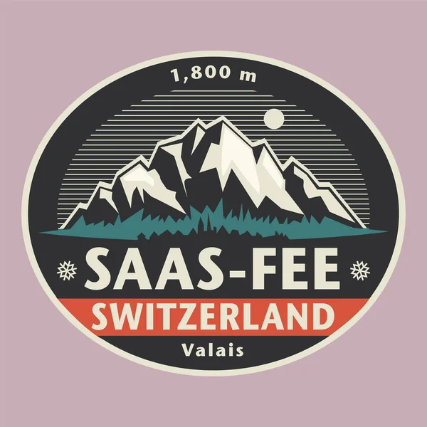 Timbro Astratto Emblema Con Nome Saas Fee Svizzera Illustrazione Vettoriale — Vettoriale Stock