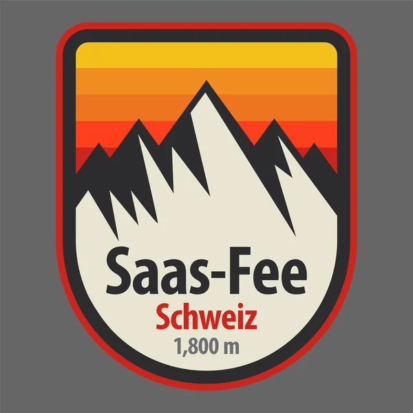 スイスのSaas Feeという名前のアブストラクトスタンプまたはエンブレム ベクトルイラスト — ストックベクタ