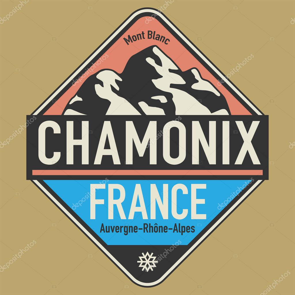 Abstract stamp or emblem with the name of Chamonix, France, vector illustration