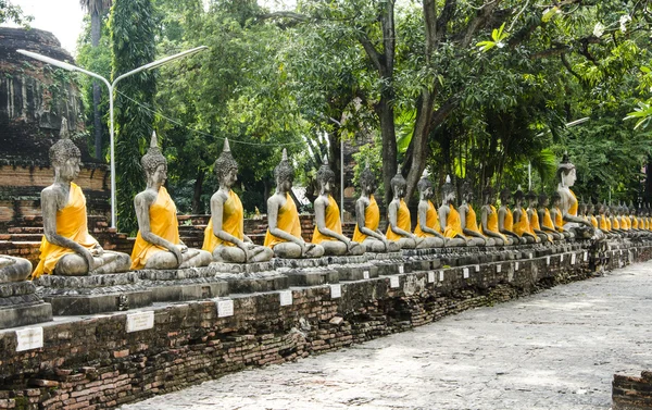 Vergadering van Boeddha's beelden op wat yai chai mongkol, ayutthaya, thail — Stockfoto