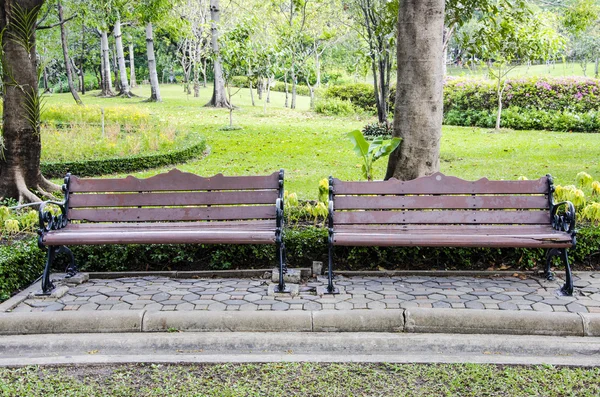 Two park bench under a large tree — Stock Photo, Image