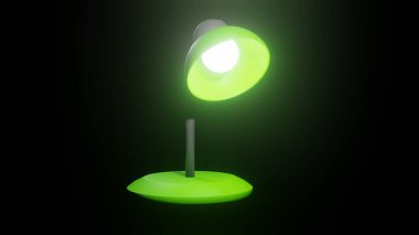 Negatif boşluğu olan karanlık bir odada parlak bir çalışma masası lambasının üç boyutlu üç boyutlu çizimi. Motivasyon, Eğitim, İş Sunumu Şablonları ve Daha Fazla Şablon İçin Mükemmel