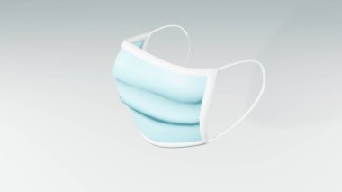 Covid 19 Salgın Önleme Ekipmanı için Standart Mavi Tıbbi Maskelerin 3 Boyutlu Üç Boyutlu Resmedilmesi. Şablon materyalleri için uygun.